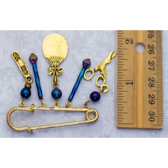 Vintage Victorian Charm Gold Tone Blue Bohemian Unique Clip - CH1 - Picture 3 of 3